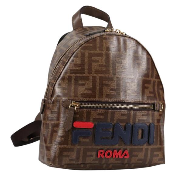 FENDI Zucca Canvas Backpack Pvc Fila Collaboration Brown Gold - Picture 1 of 14